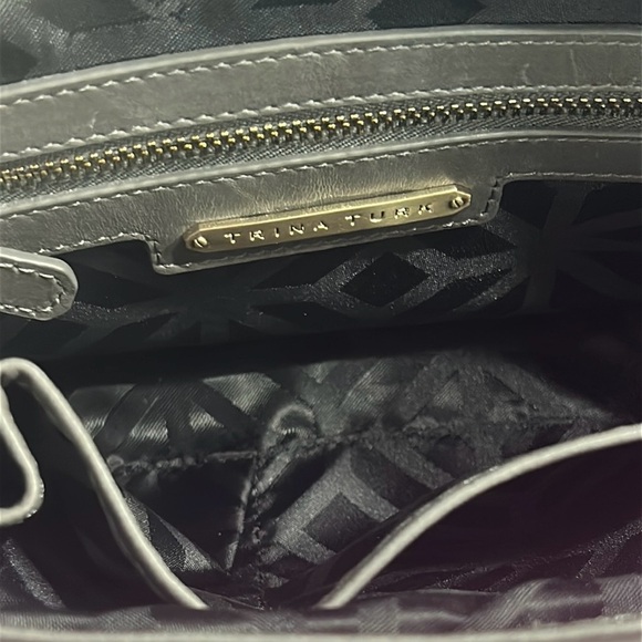 TRINA TURK Gray Leather Clutch with Fold Over Design Shoulder Bag with Handle - Picture 8 of 15